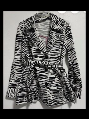 Cato Black & White Zebra Print Belted Trench Coat